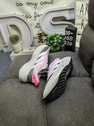 Adidas Gray Pink Lightweight Mesh-Synthetic Upper Thick Sculpted Foam Midsole Lifestyle Sneakers 6