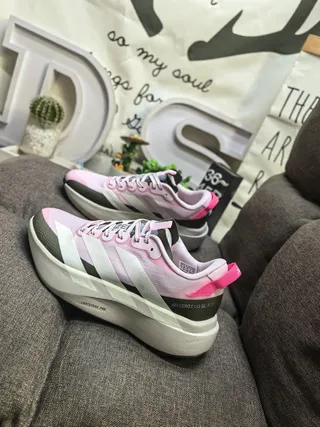 Adidas Gray Pink Lightweight Mesh-Synthetic Upper Thick Sculpted Foam Midsole Lifestyle Sneakers 7