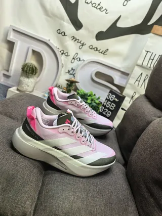 Adidas Gray Pink Lightweight Mesh-Synthetic Upper Thick Sculpted Foam Midsole Lifestyle Sneakers 9