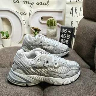 Adidas Gray White Layered Mesh And Synthetic Overlays Circular Heel Logo Chunky Sneakers