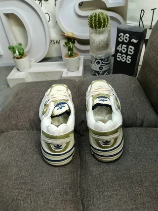 Adidas Gray White Layered Mesh And Synthetic Overlays Circular Heel Logo Chunky Sneakers 18