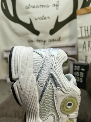 Adidas Gray White Layered Mesh And Synthetic Overlays Circular Heel Logo Chunky Sneakers 23
