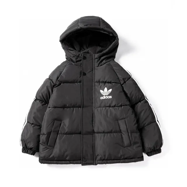 Adidas শিশুদের জন্য কুইল্টেড হুডযুক্ত স্ন্যাপ-ফ্রন্ট ডাউন জ্যাকেট 12