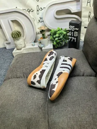 Adidas Multicolor Beige Cow-Print Upper Three-Stripe Side Panel Lifestyle Sneakers 6
