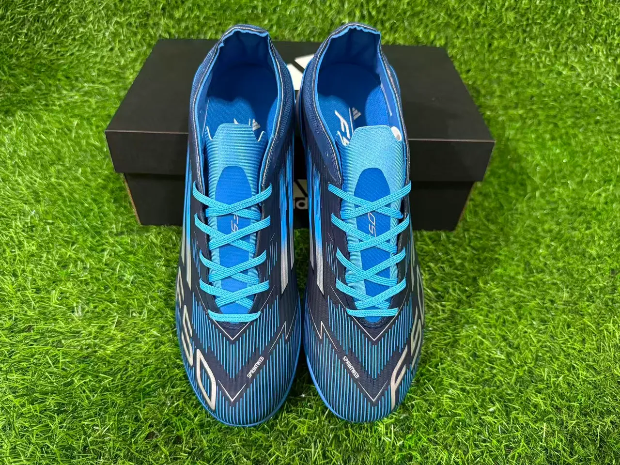 Adidas Bleu Marine Bas Synthétique Haut Graphiques Dynamiques Ligne de Vitesse Herbe Artificielle Chaussures de Football 12