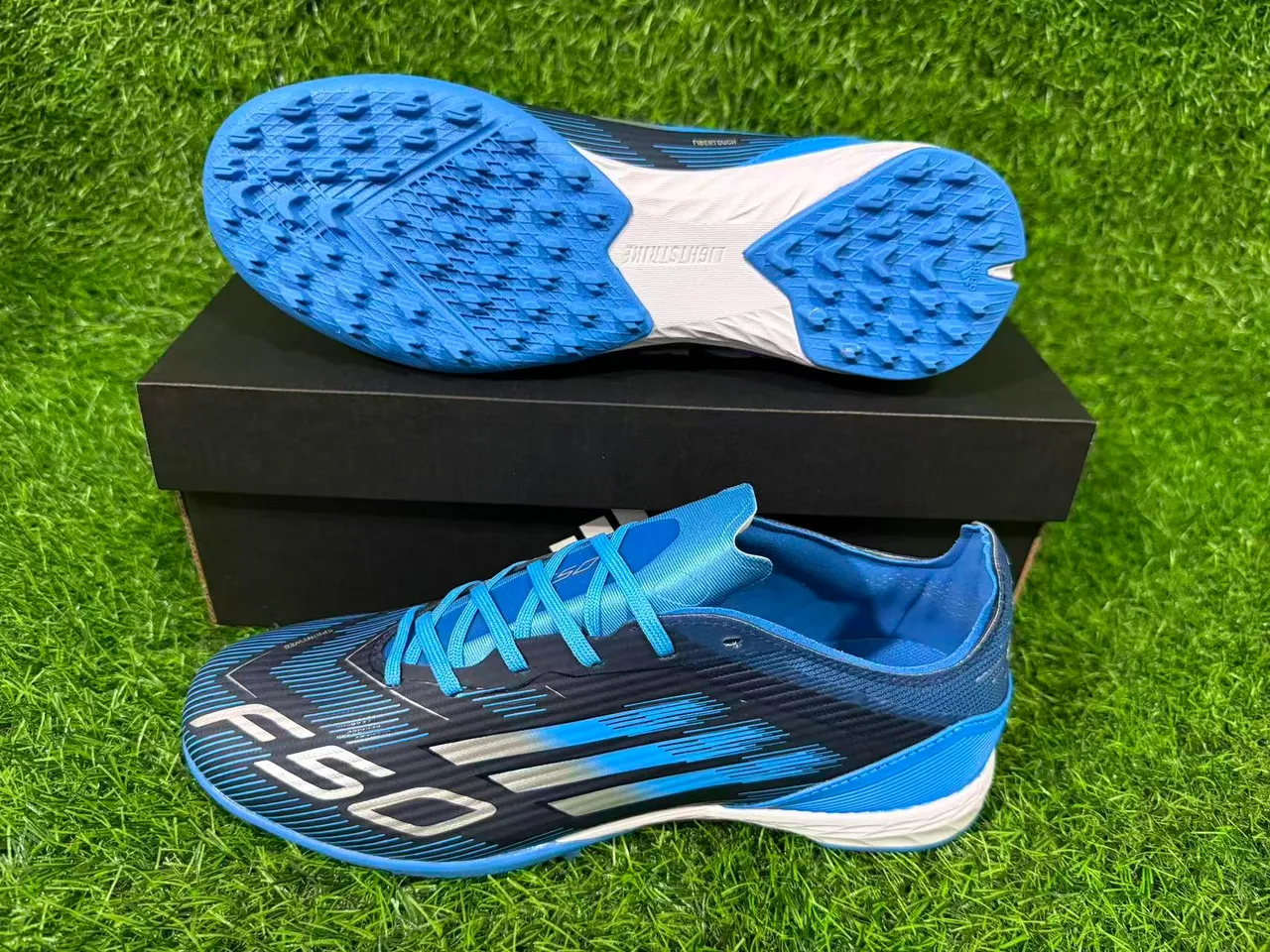 Adidas Bleu Marine Bas Synthétique Haut Graphiques Dynamiques Ligne de Vitesse Herbe Artificielle Chaussures de Football 14