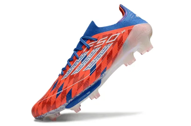 Adidas Chaussures de Football Orange et Bleu Bas Tricot Haut Motif Géométrique Terrain Firme 3