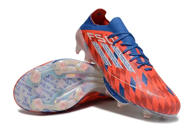 Adidas Chaussures de Football Orange et Bleu Bas Tricot Haut Motif Géométrique Terrain Firme 4