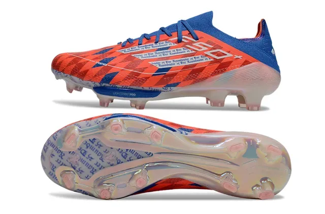Adidas Chaussures de Football Orange et Bleu Bas Tricot Haut Motif Géométrique Terrain Firme 6