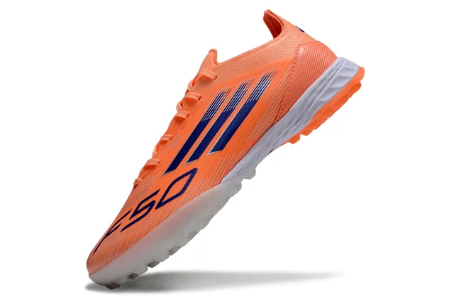 Adidas Orange Bleu Chaussures de Football Turf Low-Cut Synthétique à Texture Côtiérée 3