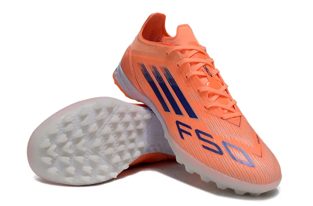 Adidas Orange Bleu Chaussures de Football Turf Low-Cut Synthétique à Texture Côtiérée 4