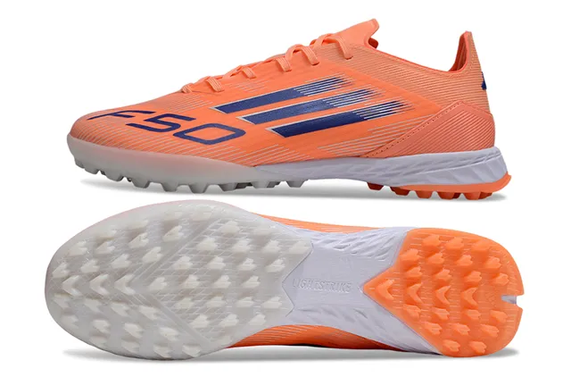 Adidas Orange Bleu Chaussures de Football Turf Low-Cut Synthétique à Texture Côtiérée 6