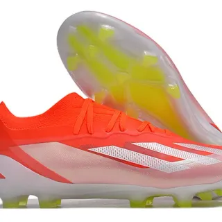 Adidas Orange White Low-Cut Knit Upper Asymmetric Lace Cover Firm-Ground Soccer Shoes