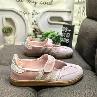Adidas Pink Beige Laceless Mary Jane Strap Three-Stripe Side Panel Lifestyle Sneakers