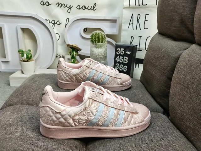 Adidas Pink Blue Quilted Satin-Like Upper Pastel And Light Colorway Lifestyle Sneakers 1