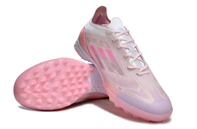 Adidas Chaussures de Football Rose Blanc de Coupe Basse Tige Synthétique Superpositions Texturées Pelouse Artificielle 4