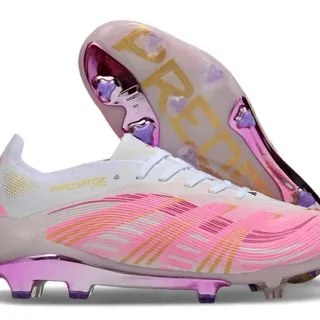 Adidas Pink White Wave-Patterned Synthetic Upper Iridescent Heel Counter Firm-Ground Soccer Shoes