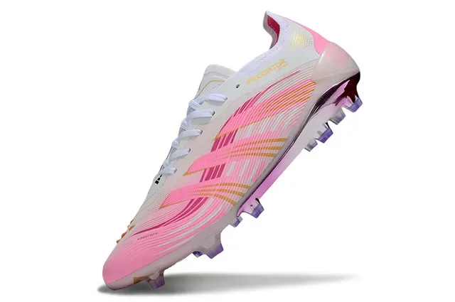 Adidas Sapatos de futebol rosa branco com padrão ondulado, upper sintético, contra-helix iridiscente, sola para campo firme 2