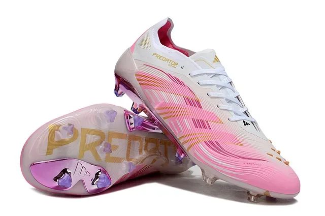 Adidas Sapatos de futebol rosa branco com padrão ondulado, upper sintético, contra-helix iridiscente, sola para campo firme 3