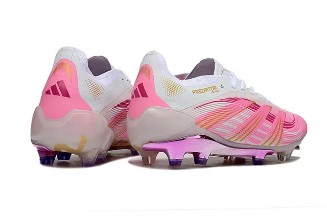 Adidas Sapatos de futebol rosa branco com padrão ondulado, upper sintético, contra-helix iridiscente, sola para campo firme 4