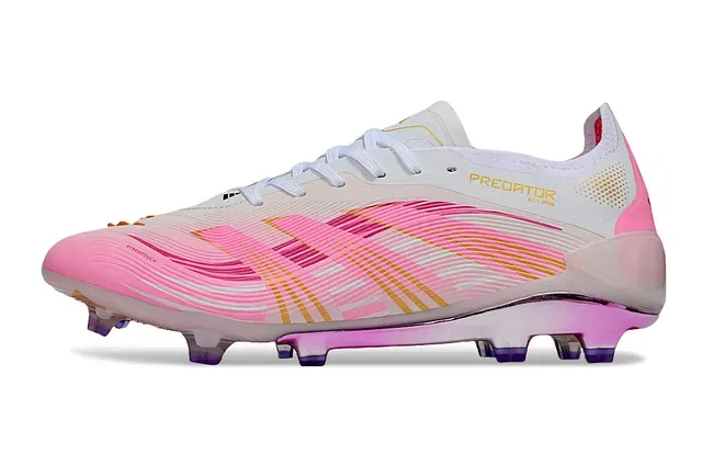 Adidas Sapatos de futebol rosa branco com padrão ondulado, upper sintético, contra-helix iridiscente, sola para campo firme 6