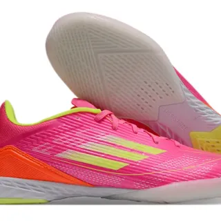 Adidas Pink Yellow Low-Cut Synthetic Upper Textured Ribbed Forefoot Indoor Soccer Shoes