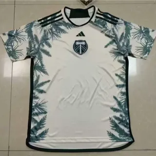 Adidas Portland Timbers पाइन-लीफ प्रिंट सफेद काला ट्रिम जर्सी