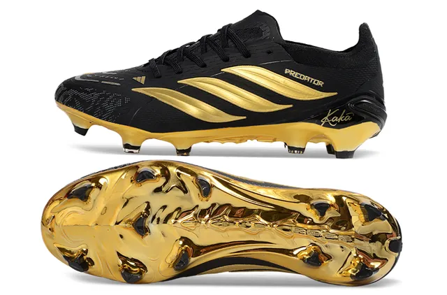 Adidas Predator Black and Gold Metallic Firm-Ground Soccer Shoes 6