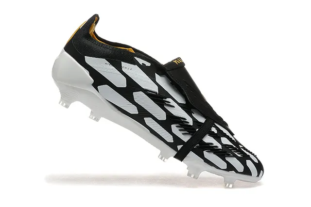 Adidas Predator Black Gold Laceless Strap Closure Geometric White Overlays Firm-Ground Soccer Shoes 4