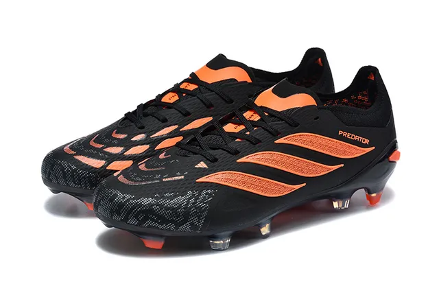 Adidas Predator Black Orange Low-Cut Bootie Upper TPU Cage Overlay Firm-Ground Soccer Shoes 8