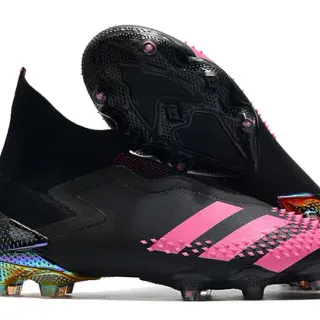 Adidas Predator काली गुलाबी हाई-कट सॉक्स-फिट कॉलर असममित लेस कवर फर्म-ग्राउंड फुटबॉल जूते