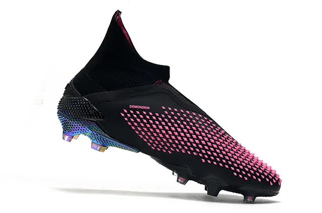Adidas Predator Noir Rose Haut Col Lacets Asymétrique Couverture Sol Ferme Chaussures de Football 3