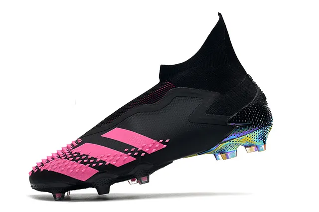 Adidas Predator Noir Rose Haut Col Lacets Asymétrique Couverture Sol Ferme Chaussures de Football 4