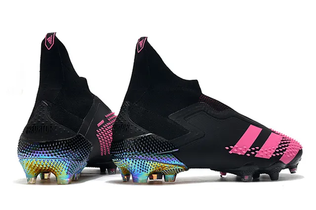 Adidas Predator Noir Rose Haut Col Lacets Asymétrique Couverture Sol Ferme Chaussures de Football 7