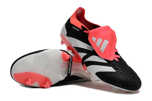 Adidas Predator Noir Rose Sans Lacets Fermeture Sangle Texturé Nid d'Abeille Supérieur Terrain Ferme Chaussures de Football 4