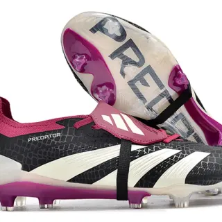 Adidas Predator Black Pink Laceless Strap Closure Textured Crocodile-Pattern Upper Firm-Ground Soccer Shoes