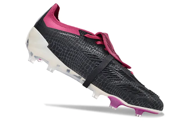 Adidas Predator Black Pink Laceless Strap Closure Textured Crocodile-Pattern Upper Firm-Ground Soccer Shoes 2