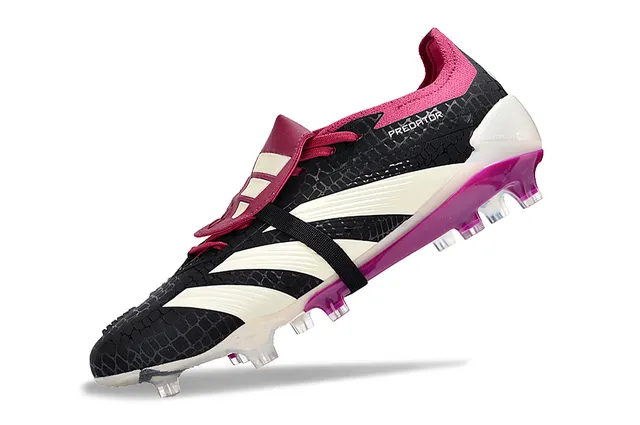 Adidas Predator Black Pink Laceless Strap Closure Textured Crocodile-Pattern Upper Firm-Ground Soccer Shoes 3