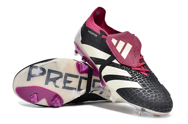 Adidas Predator Black Pink Laceless Strap Closure Textured Crocodile-Pattern Upper Firm-Ground Soccer Shoes 4