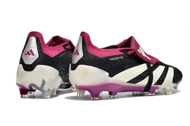 Adidas Predator Black Pink Laceless Strap Closure Textured Crocodile-Pattern Upper Firm-Ground Soccer Shoes 5