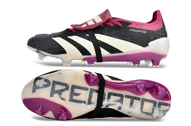 Adidas Predator Black Pink Laceless Strap Closure Textured Crocodile-Pattern Upper Firm-Ground Soccer Shoes 6