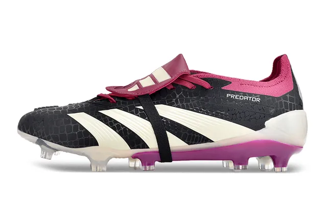 Adidas Predator Black Pink Laceless Strap Closure Textured Crocodile-Pattern Upper Firm-Ground Soccer Shoes 7