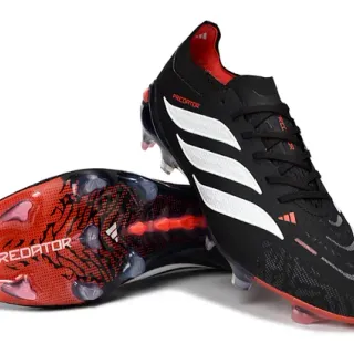 Adidas Predator Black Red Low-Cut Lace-Up Textured Synthetic Upper Firm-Ground Soccer Shoes