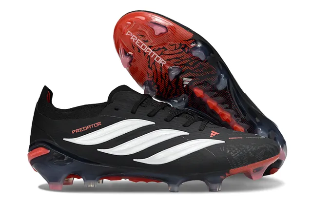 Adidas Predator Negro y Rojo Bajo Corte Cordones Upper Texturizado Sintético Suela Firme Zapatos de Fútbol 5
