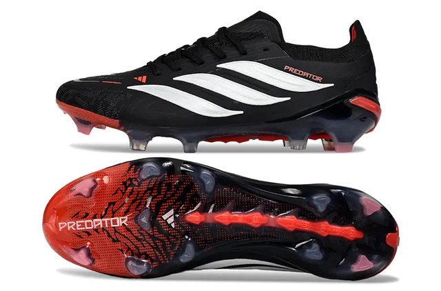 Adidas Predator Negro y Rojo Bajo Corte Cordones Upper Texturizado Sintético Suela Firme Zapatos de Fútbol 6