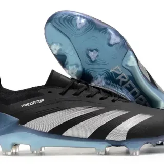 Adidas Predator Black Silver Knit Upper Striped Cage Firm-Ground Soccer Shoes