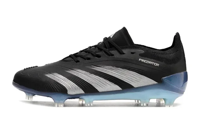 Adidas Predator Black Silver Knit Upper Striped Cage Firm-Ground Soccer Shoes 2