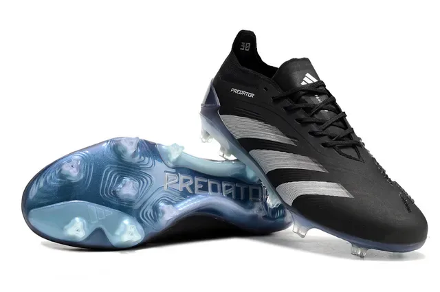Adidas Predator Black Silver Knit Upper Striped Cage Firm-Ground Soccer Shoes 3