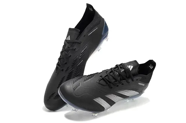 Adidas Predator Black Silver Knit Upper Striped Cage Firm-Ground Soccer Shoes 7