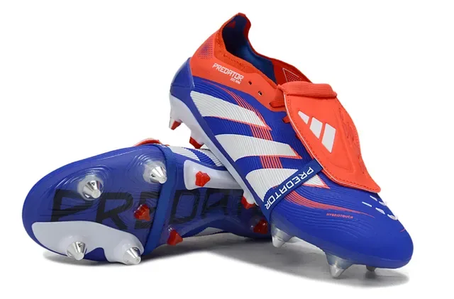 Adidas Predator Bleu Orange Cage du Forefoot Ribbelée Panneau Latéral à Trois Rayures Chaussures de Football pour Terrain Firme 4
